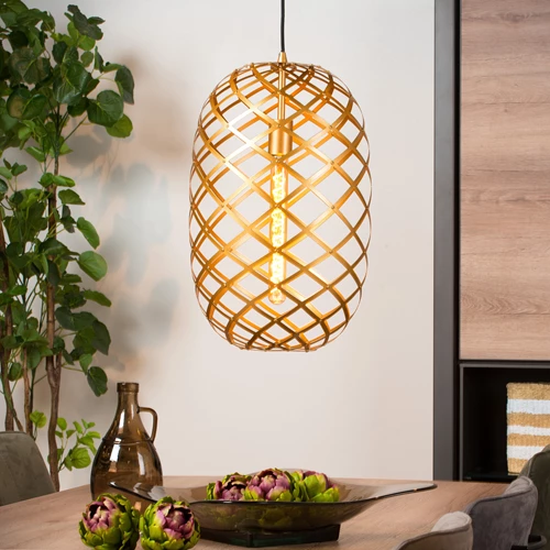 Lucide WOLFRAM - Hanglamp - Ø 32 cm - 1xE27 - Mat Goud / Messing - sfeer 1